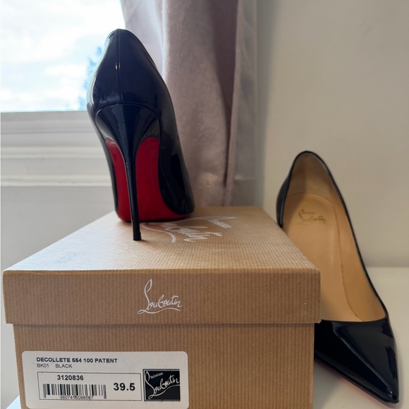 Christian Louboutin Black Patent Heels with Signature Red Soles - Picture 1 of 6
